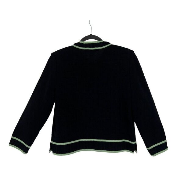 Exclusively Misook Womens Size Small Black Green Trim Open Front Cardigan - Picture 3 of 4